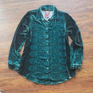 Johnny Was Womens Floral Paisley Chic Feminine Boho Velour Blouse Top Size Small